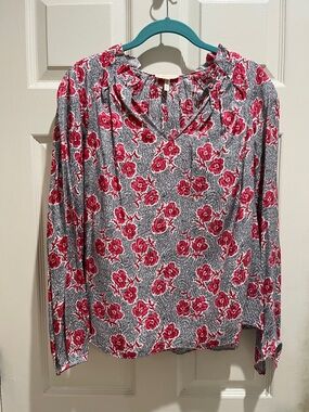 Rebecca Taylor Red Floral Long-Sleeve Peasant Blouse